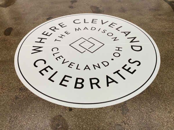 Custom branded floor graphic for The Madison event venue in Cleveland, Ohio