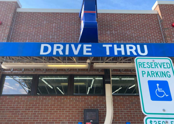Custom banner decal for drive-through at Discount Drug Mart