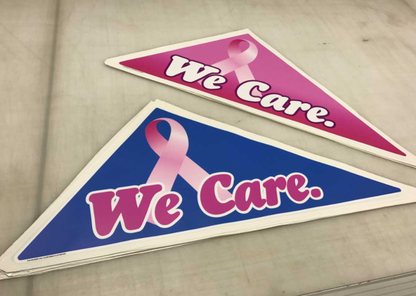 Window triangle decals feature pink ribbon for breast cancer awareness