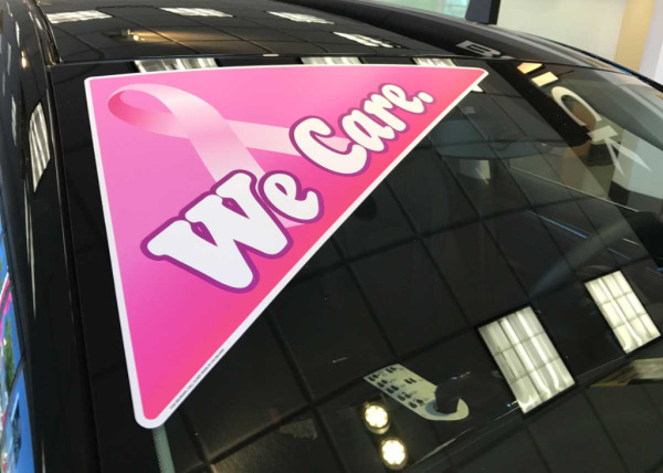 Pink window triangle decal for breast cancer awareness